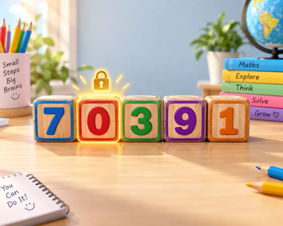 Five number blocks reading 70391, with the zero digit highlighted and locked